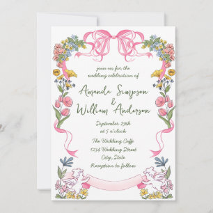 Funky Hand Drawn Scribble Retro Wedding Invitation