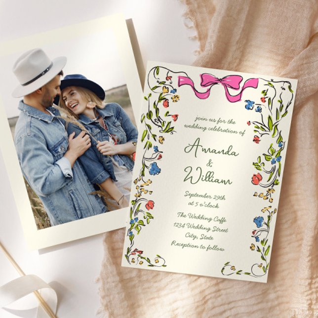 Funky Hand Drawn Scribble Retro Wedding Photo Invitation (Creator Uploaded)