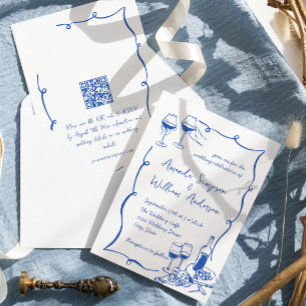 Funky Hand Drawn Scribble Retro Wedding QR code Invitation