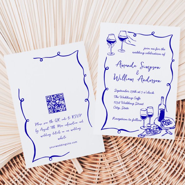 Funky Hand Drawn Scribble Retro Wedding QR code Invitation (Creator Uploaded)