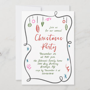 Funky Hand Drawn Whimsical Christmas Holiday Party Invitation