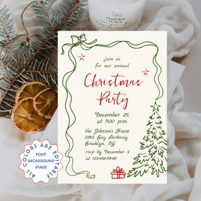 Funky Hand Drawn Whimsical Christmas Holiday Party Invitation (Creator Uploaded)