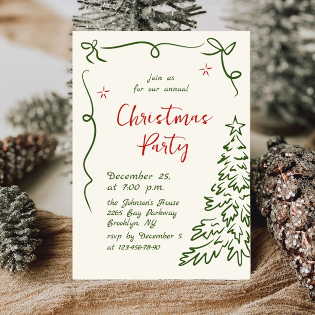 Funky Hand Drawn Whimsical Christmas Holiday Party Invitation (Creator Uploaded)