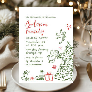 Funky Hand Drawn Whimsical Christmas Holiday Party Invitation
