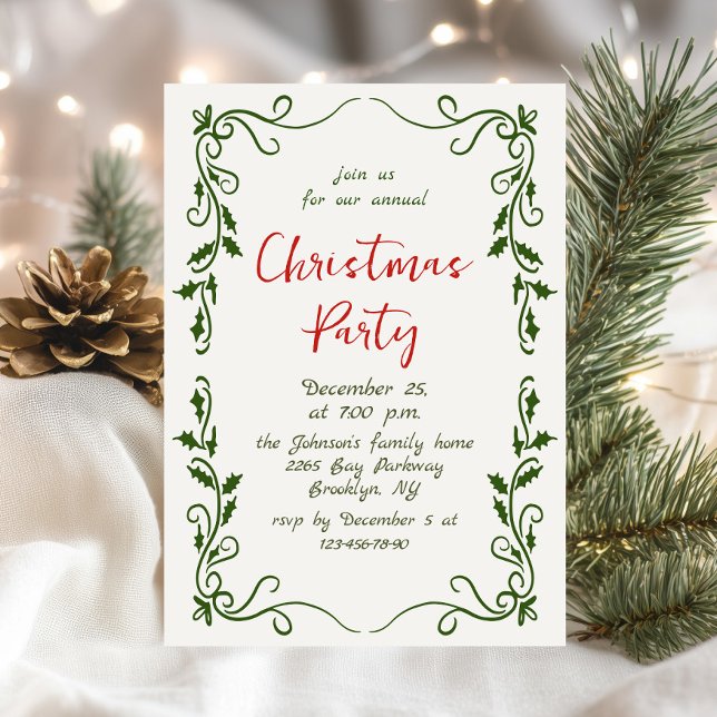 Funky Hand Drawn Whimsical Christmas Holiday Party Invitation (Creator Uploaded)