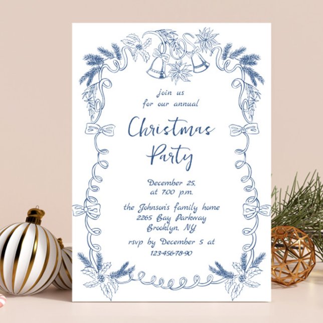 Funky Hand Drawn Whimsical Christmas Holiday Party Invitation (Creator Uploaded)