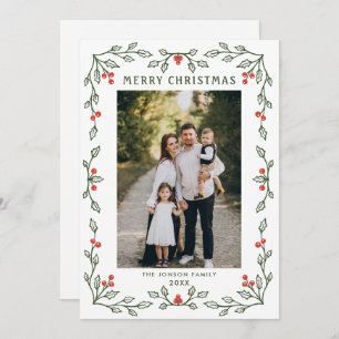 Funky Hand Drawn Whimsical Retro Christmas 3 Photo Holiday Card