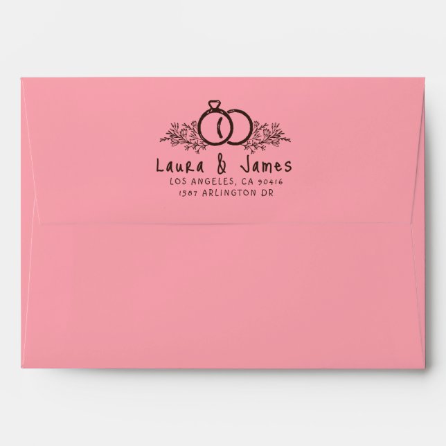 funky hand drawn whimsical trendy colourful weddin envelope (Back (Top Flap))