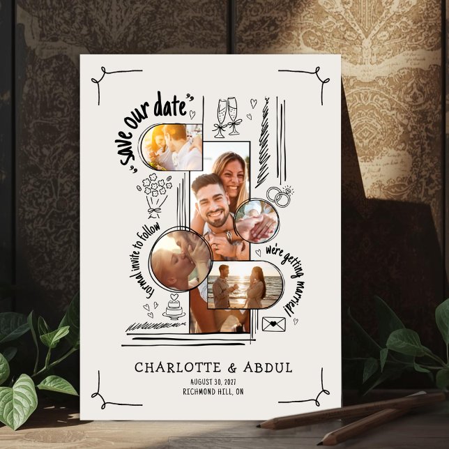 Funky Hand Drawn With Love Save The Date Card (A Save The Date For Fun Couples Only)