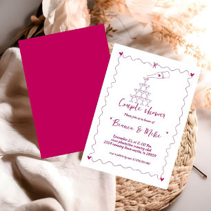 Funky Handwritten Champagne Tower Couple Shower In Invitation