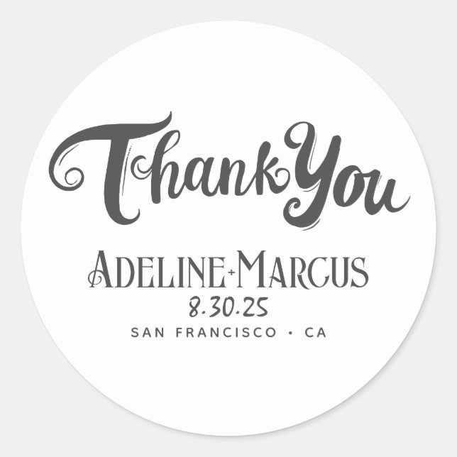 Funky Handwritten Rehearsal Dinner Thank You Classic Round Sticker (Front)