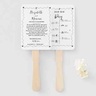 Funky Handwritten wedding day Events Timeline Hand Fan