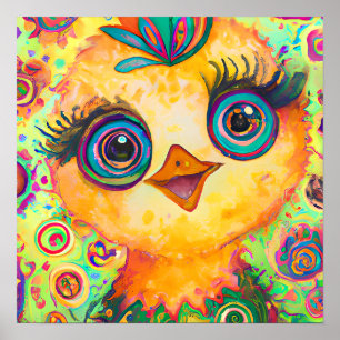 Funky Happy Baby Chicken Farm Animal Nursery Art Poster