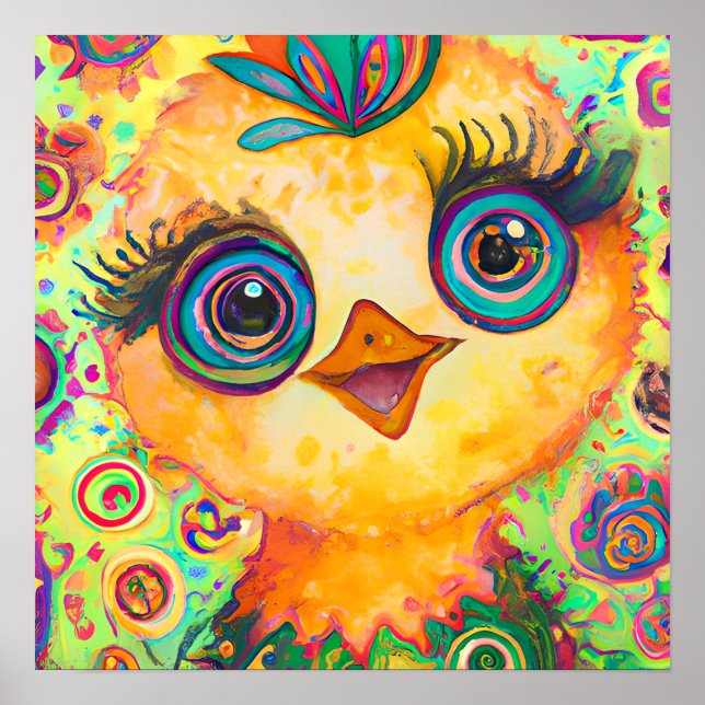 Funky Happy Baby Chicken Farm Animal Nursery Art Poster (Front)