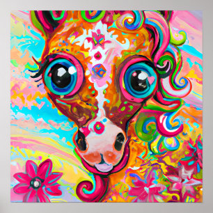 Funky Happy Baby Horse Farm Animal Nursery Art Poster
