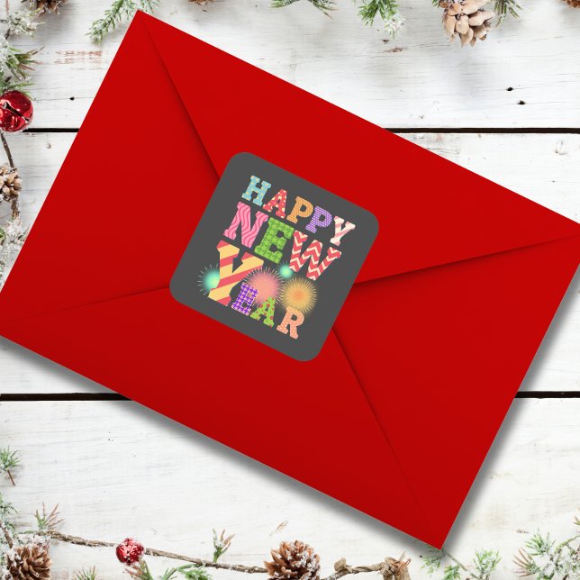 Funky happy new year  square sticker (Creator Uploaded)