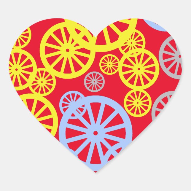 Funky Happy Wheel Circle Pattern Product Heart Sticker (Front)