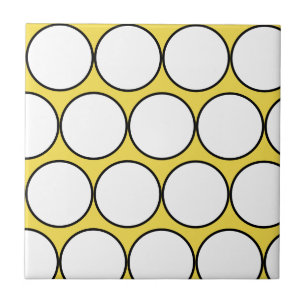 Funky Happy White Black Circles Polka Dot Ceramic Tile