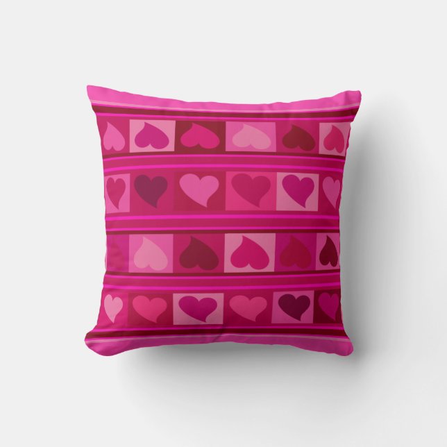 Funky Hearts and Squares | hot pink fuchsia mauve Cushion (Front)