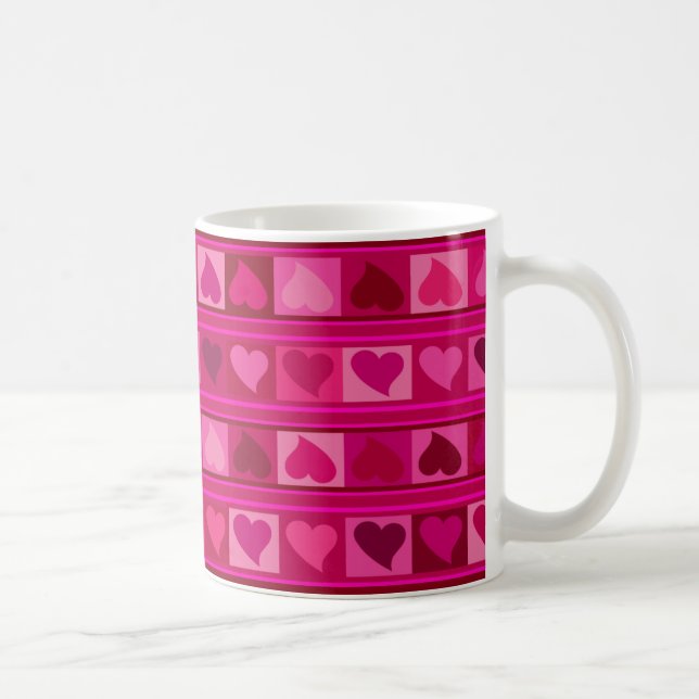 Funky Hearts and Squares Mozaic | fuschia pink Coffee Mug (Right)