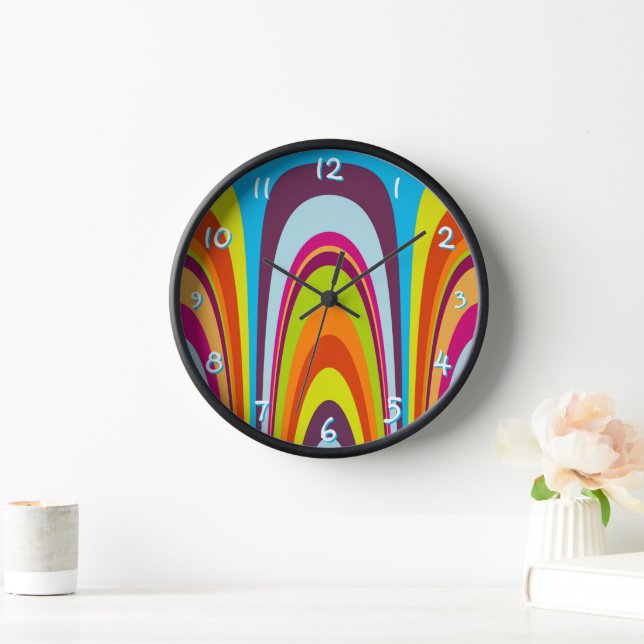 Funky Hip Colourful Retro Modern Wave Art Pattern Wall Clock (Home)