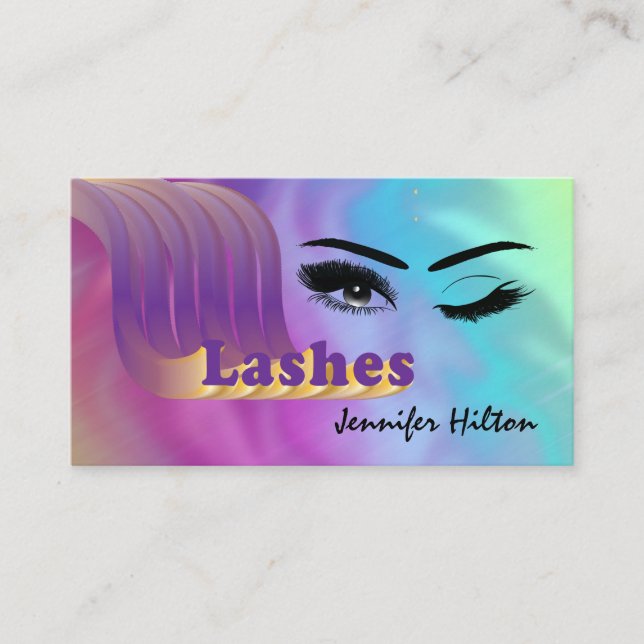 Funky  hologaphic colourful lashes logo after care business card (Front)