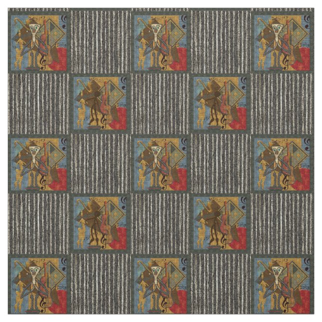 Funky Hot Jazz on Grungy Stripes 58" Cotton Twill Fabric (Swatch)