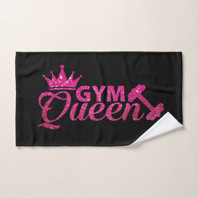 Funky hot pink faux glitter gym queen text hand towel (Hand Towel)