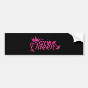 Funky hot pink personalised faux glitter Gym Queen Bumper Sticker