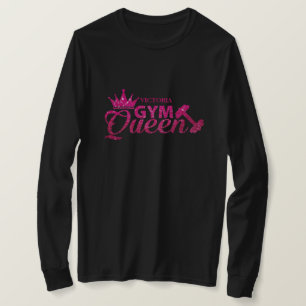 Funky hot pink personalised faux glitter Gym Queen T-Shirt