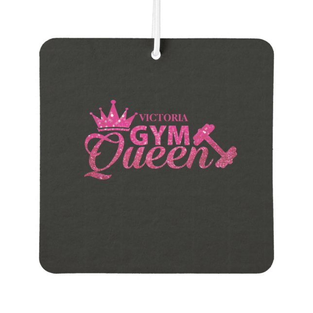 Funky hot pink personalized faux glitter Gym Queen Car Air Freshener (Front)
