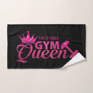 Funky hot pink personalized faux glitter Gym Queen Hand Towel
