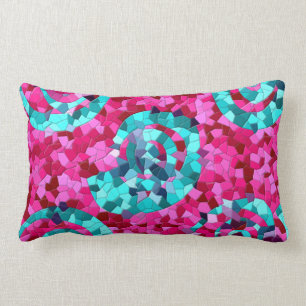 Funky Hot Pink Teal Blue Mosaic Swirls Girly Gifts Lumbar Cushion