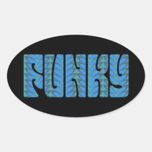Funky (in blue) oval sticker