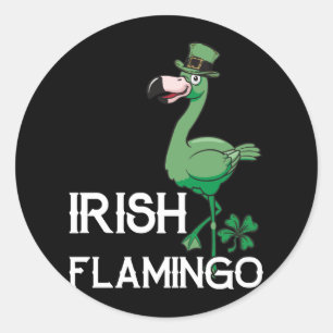 Funky Irish Flamingo Green Bird St. Pattys Day Classic Round Sticker