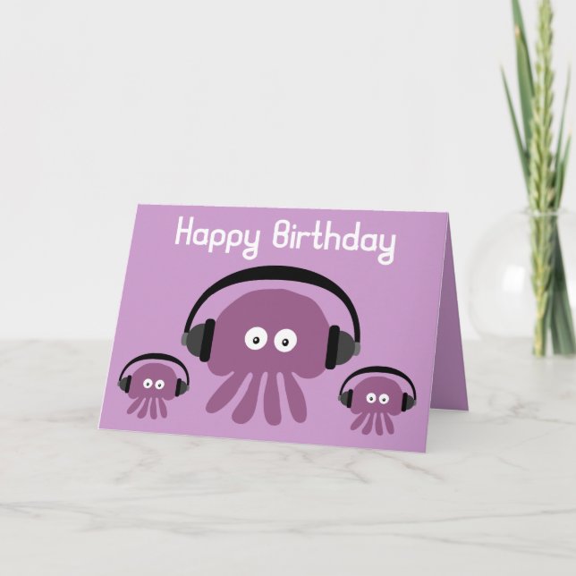 Funky Jellyfish DJ Birthday Greeting Card (Front)