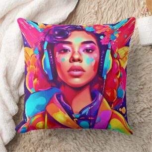 Funky Lady Digital Artwork Cushion