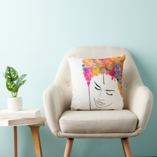 Funky lady psychedelic crazy hair cushion