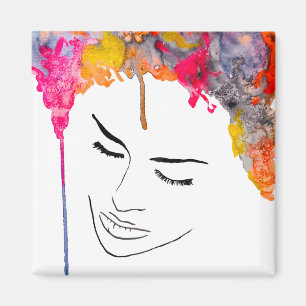 Funky lady psychedelic crazy hair magnet
