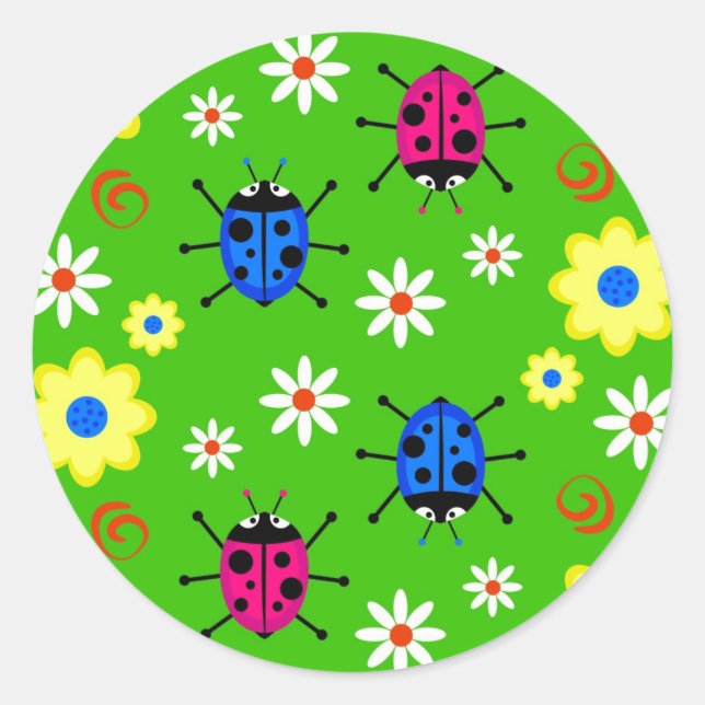 Funky Ladybugs Classic Round Sticker (Front)