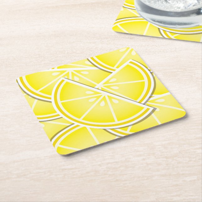 Funky lemon wedges! square paper coaster (Angled)