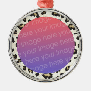 funky leopard print pattern photo frame metal ornament