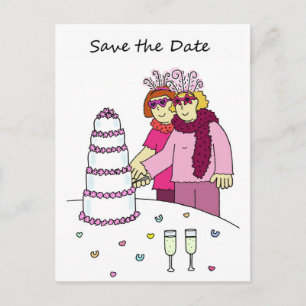 Funky lesbian Save the Date wedding/civil union. Announcement Postcard