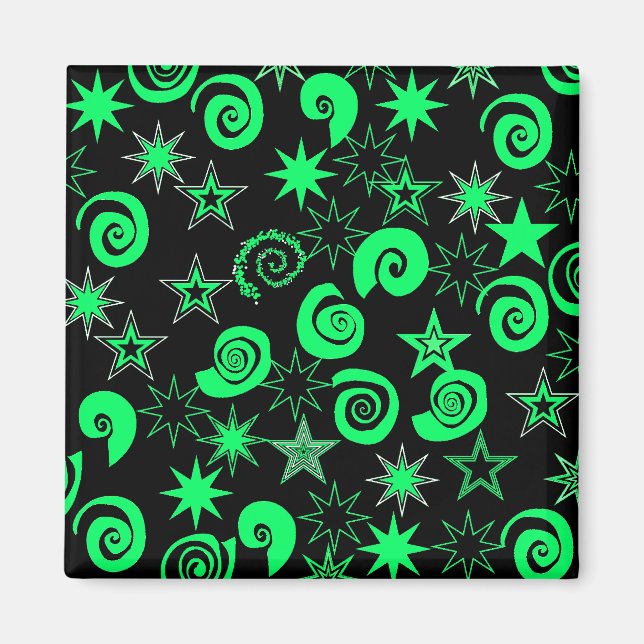 Funky Lime Green Black Stars Swirls Fun Pattern Magnet (Front)