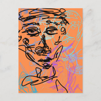 Funky Line Work Sketch Busy Room Postcard