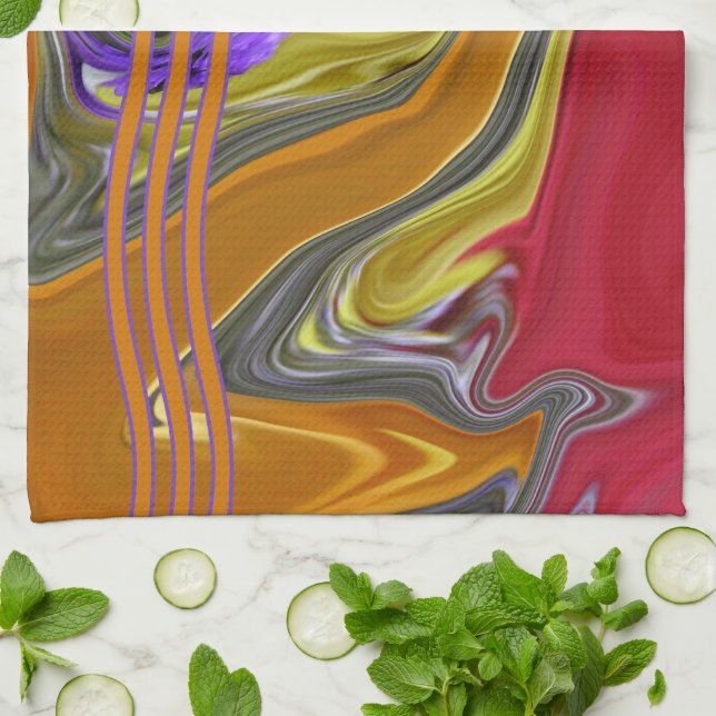 Funky Liquid Wave Abstract Artwork Tea Towel (Folded)