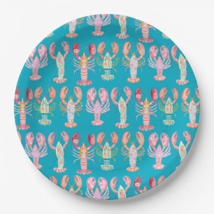 Funky Lobster Coastal Seafood Paper Plate