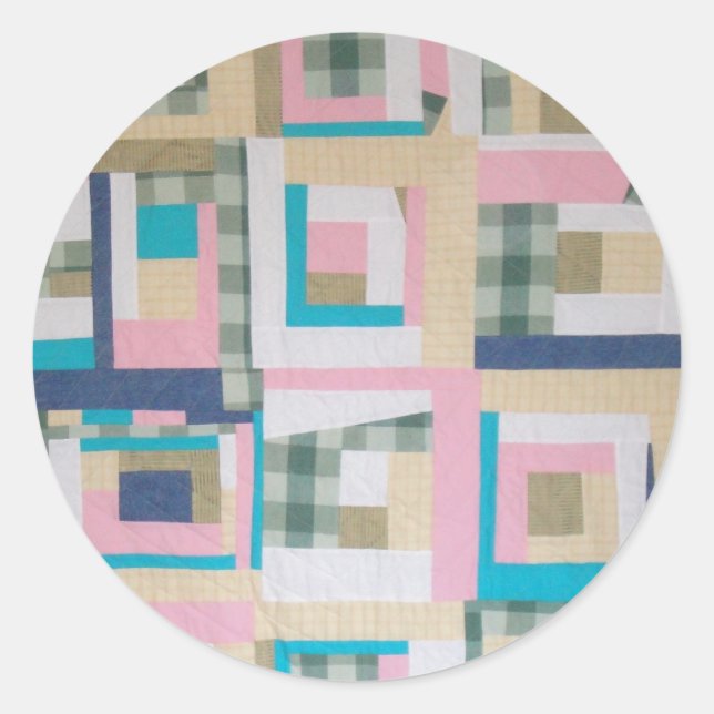 Funky Log Cabin Quilt Classic Round Sticker (Front)