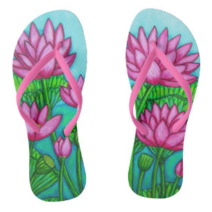 Funky Lotus Flower Custom Adult, Slim Straps Thongs