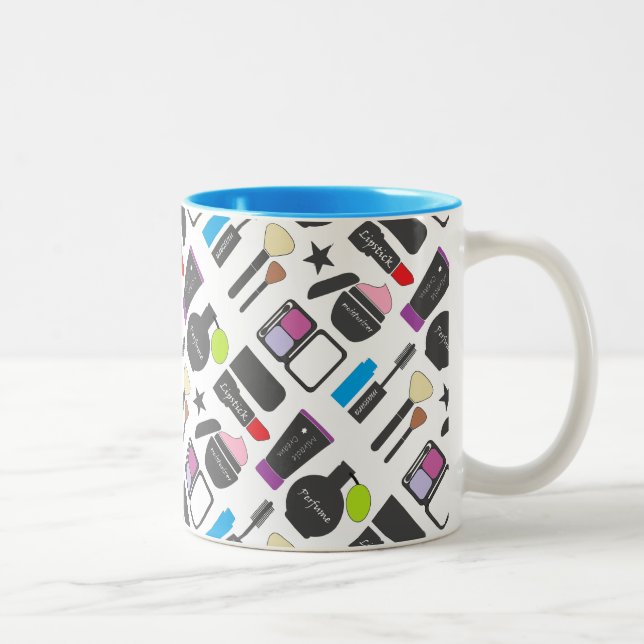 Funky Makeup Collage Pattern Two-Tone Coffee Mug (Right)